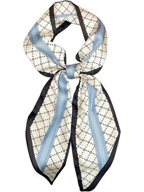 Women's Blue White Fashion Silky Satin Headscarf Wrap Lightweight Scarves Scarf